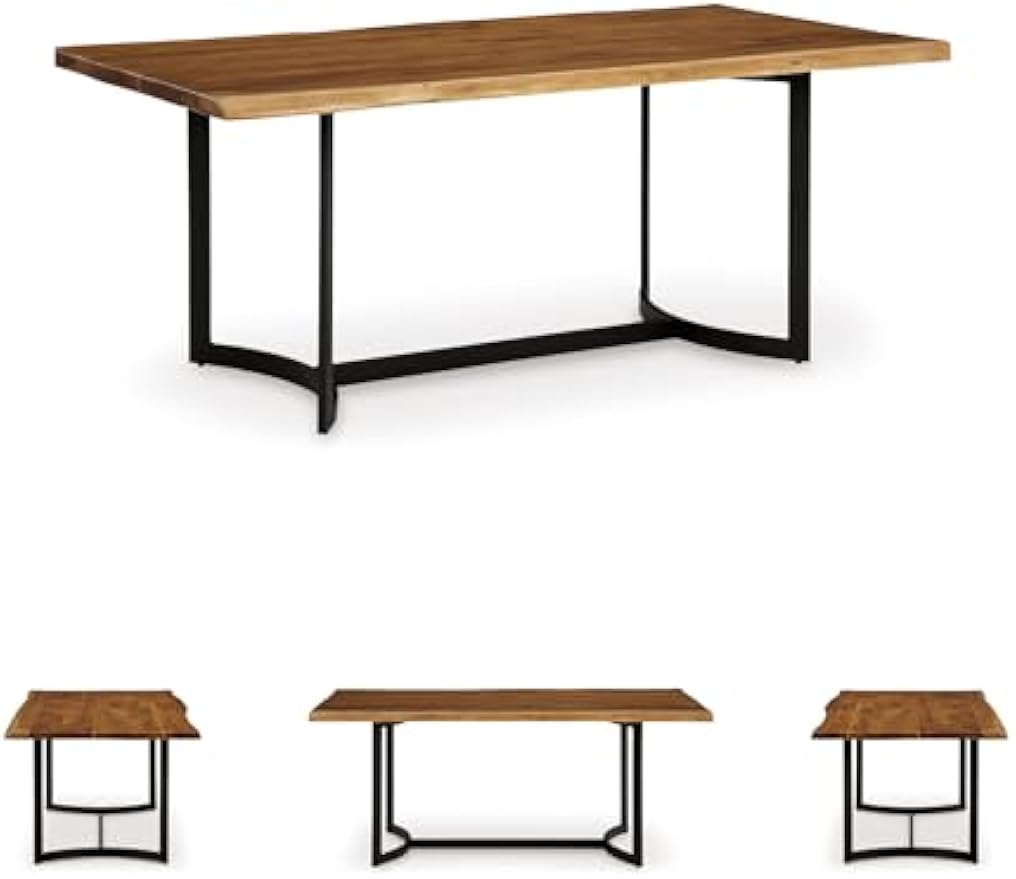 Signature Design by Ashley Fortmaine Contemporary Dining Table with Natural Live Edge, Light Brown & Black
