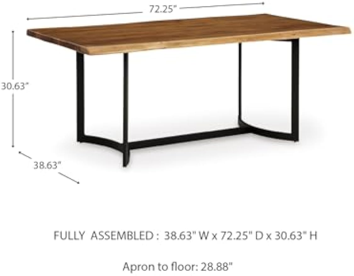 Signature Design by Ashley Fortmaine Contemporary Dining Table with Natural Live Edge, Light Brown & Black