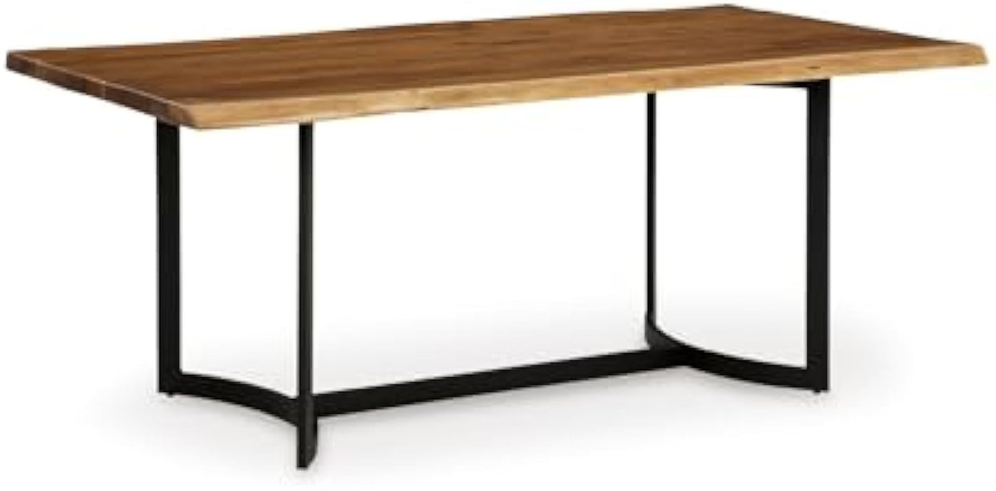 Signature Design by Ashley Fortmaine Contemporary Dining Table with Natural Live Edge, Light Brown & Black