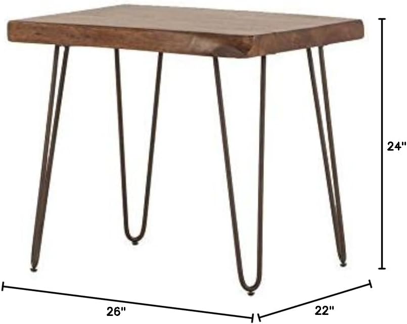 UKN Acacia Live Edge Rectangle Side Table in Natural Black Metal Reclaimed Look