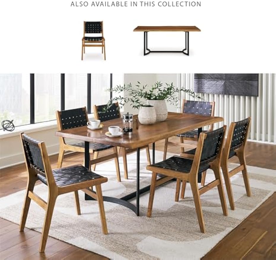 Signature Design by Ashley Fortmaine Contemporary Dining Table with Natural Live Edge, Light Brown & Black
