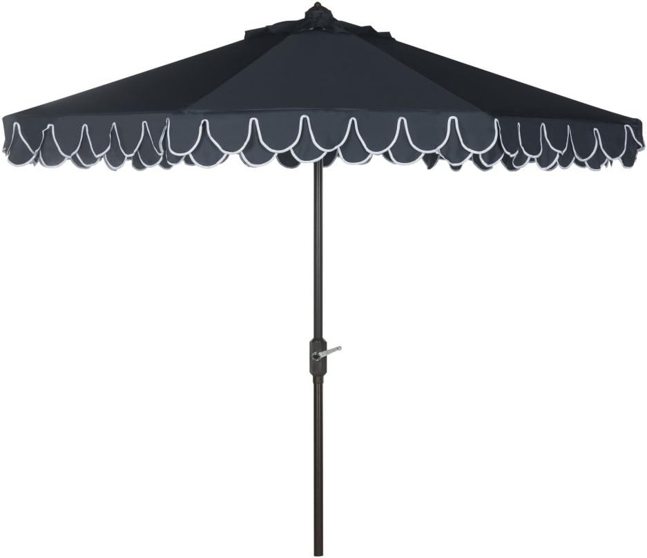 SAFAVIEH PAT8006A Outdoor Collection Elegant Valance Auto Tilt Umbrella, 9', Navy/White