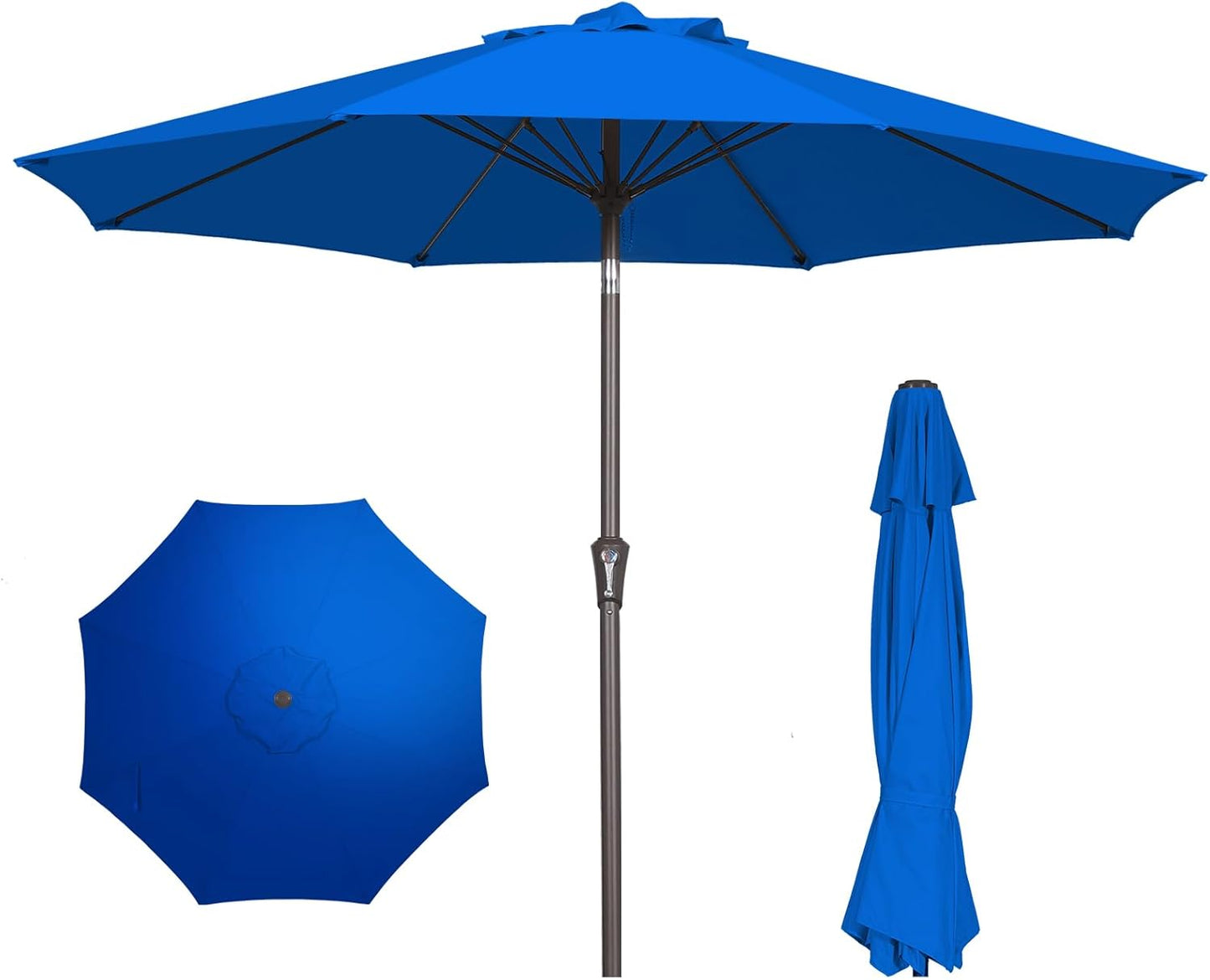 PatioKingdom 10FT Patio Umbrella with Push Button Tilt and Crank, Outdoor Market Umbrella with 8 Fiberglass Ribs, UV Protection Table Umbrella for Pool,Backyard,Garden,Deck(Navy, 10FT)