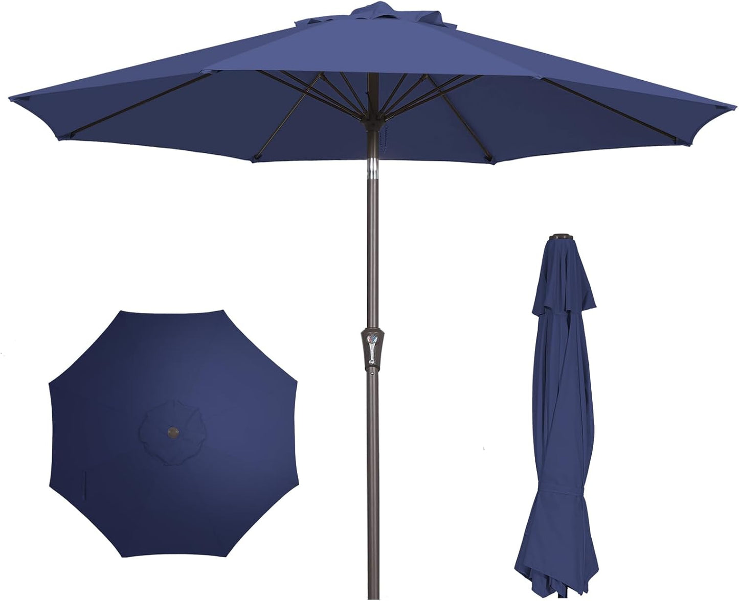 PatioKingdom 10FT Patio Umbrella with Push Button Tilt and Crank, Outdoor Market Umbrella with 8 Fiberglass Ribs, UV Protection Table Umbrella for Pool,Backyard,Garden,Deck(Navy, 10FT)