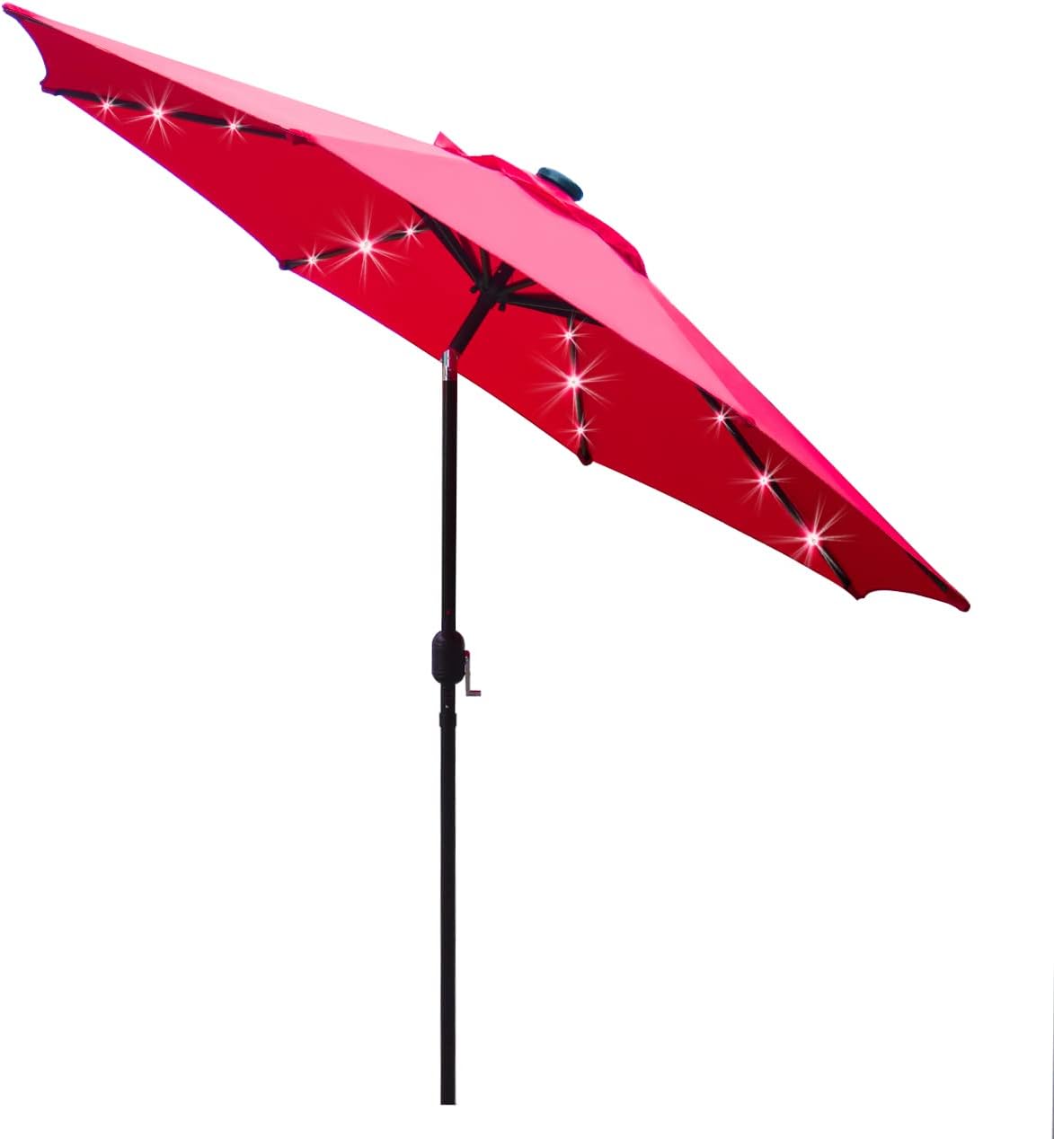 Sunnyglade 9' Solar LED Lighted Patio Umbrella with 8 Ribs/Tilt Adjustment and Crank Lift System (Light Tan)
