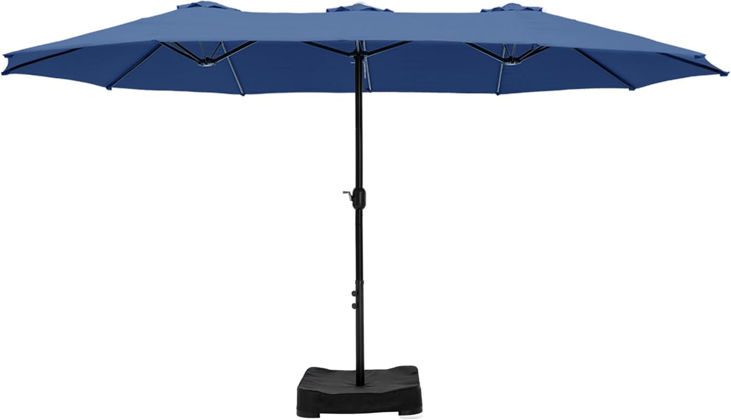 HERA'S PALACE Umbrella Patio Outdoor with Base 15ft Rectangle Table Double Market Umbrellas Clearance Large Heavy Duty Included Stand for Deck Outside Pool Picnic Inground Yard Commercial, Navy Blue
