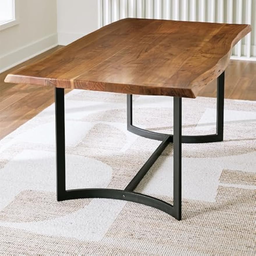 Signature Design by Ashley Fortmaine Contemporary Dining Table with Natural Live Edge, Light Brown & Black