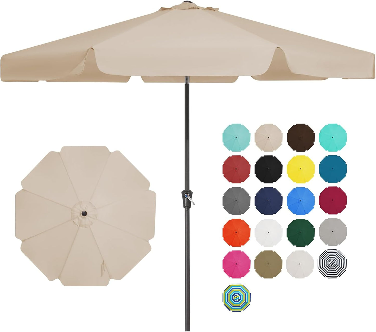 JEAREY 12' Patio Umbrellas Outdoor Table Market Umbrella w/Crank, 8 Sturdy Ribs, UV Protection Waterproof Sunproof(Brown)