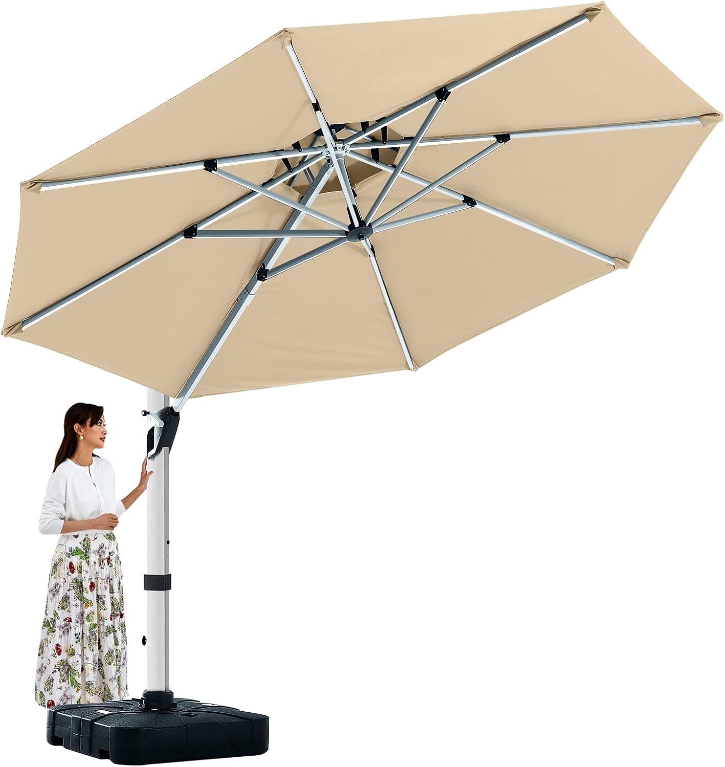 ABCCANOPY Patio Umbrella Cantilever Double Top Outdoor Offset Umbrella with 360° Rotation