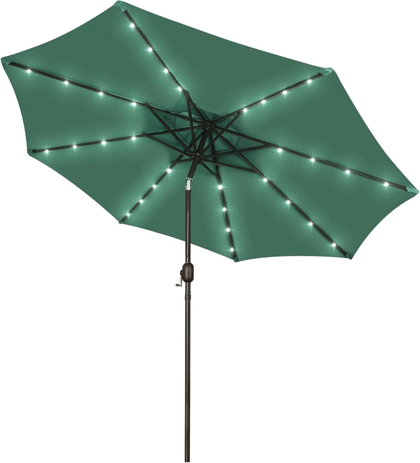 Blissun 9 ft Solar Umbrella 32 LED Lighted Patio Umbrella Table Market Umbrella with Tilt and Crank Outdoor Umbrella for Garden, Deck, Backyard, Pool and Beach (Black and White)