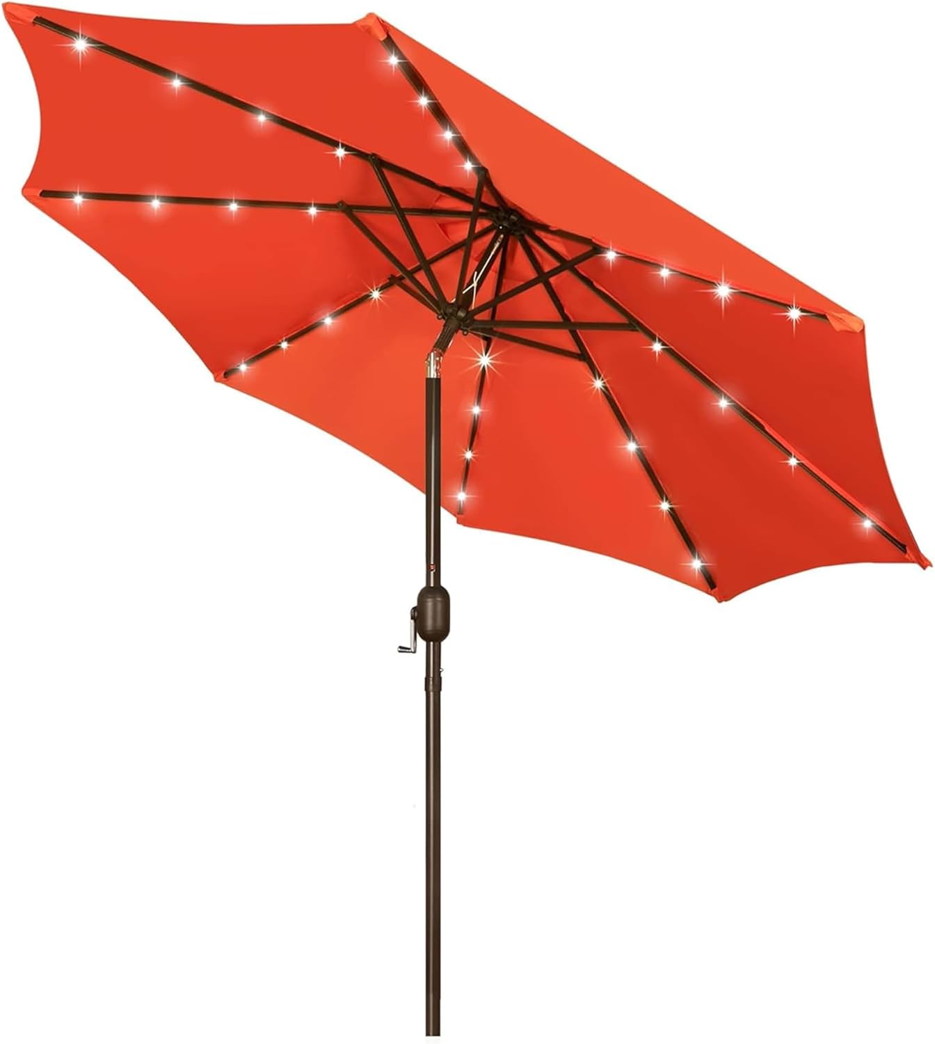 Blissun 9 ft Solar Umbrella 32 LED Lighted Patio Umbrella Table Market Umbrella with Tilt and Crank Outdoor Umbrella for Garden, Deck, Backyard, Pool and Beach (Black and White)