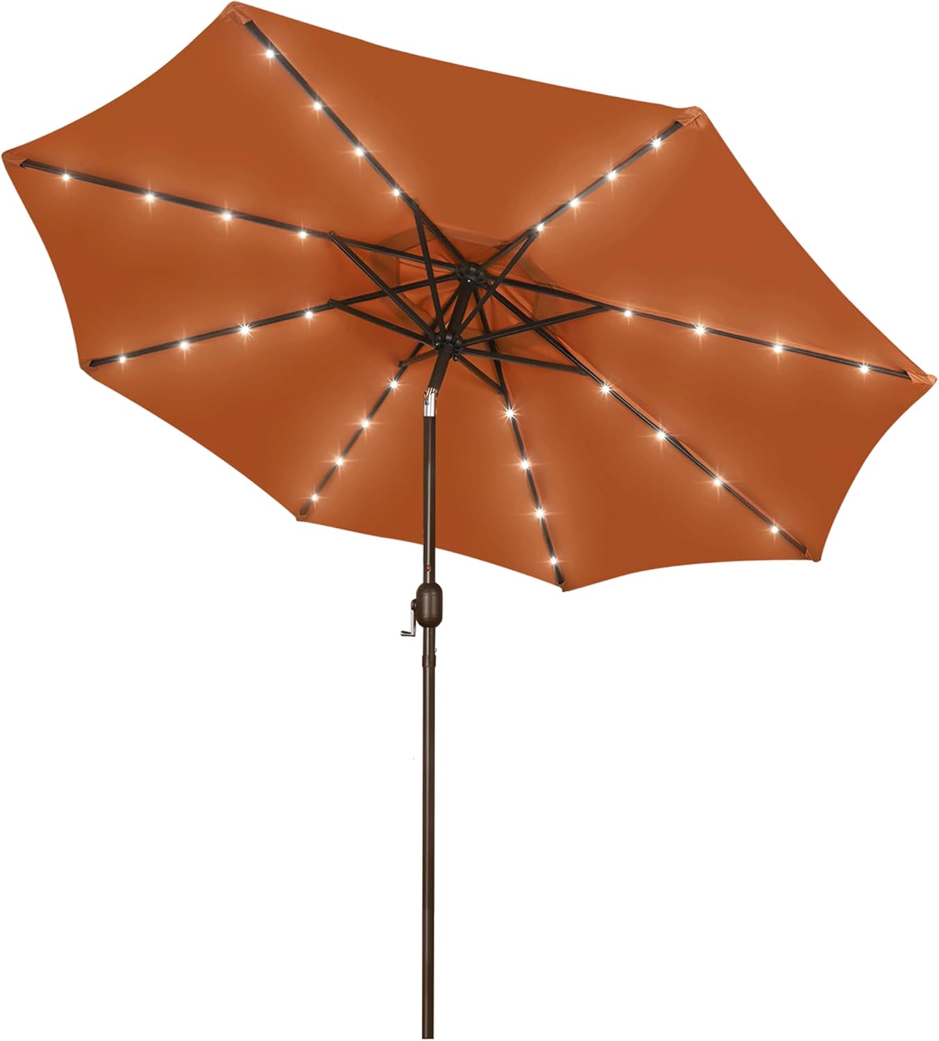 Blissun 9 ft Solar Umbrella 32 LED Lighted Patio Umbrella Table Market Umbrella with Tilt and Crank Outdoor Umbrella for Garden, Deck, Backyard, Pool and Beach (Black and White)