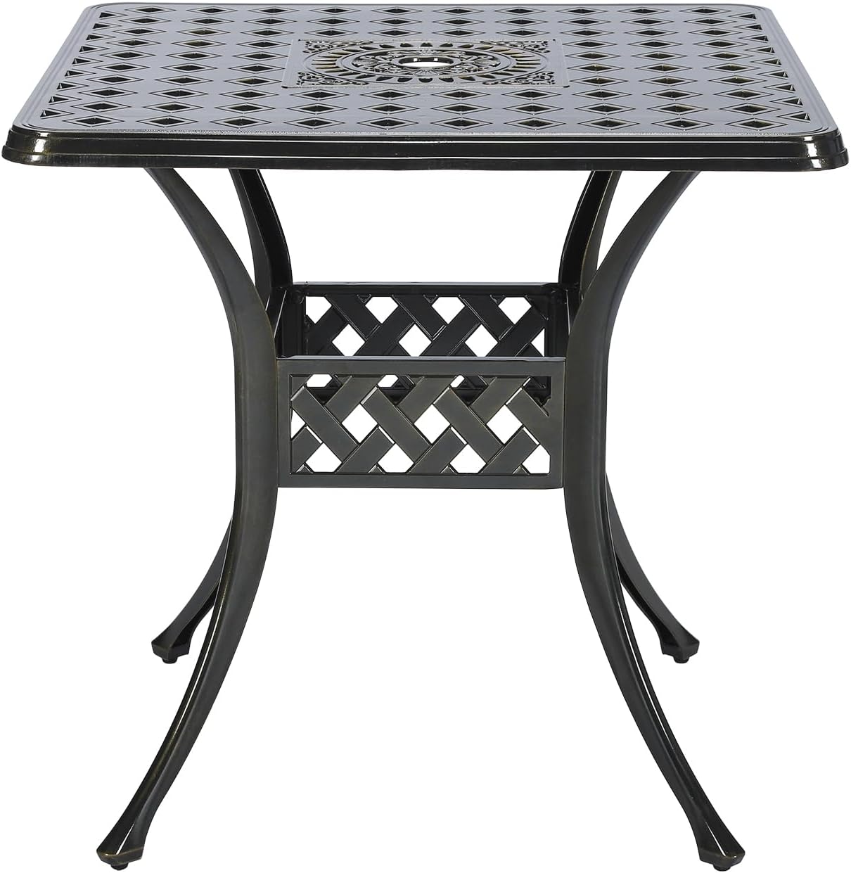 VIVIJASON Large Patio Dining Table, Outdoor Oval Dining Table Fits for 6-8 Person, Bronze Cast Aluminum Rustic Patio Table with Umbrella Hole for Balcony, Porch and Deck