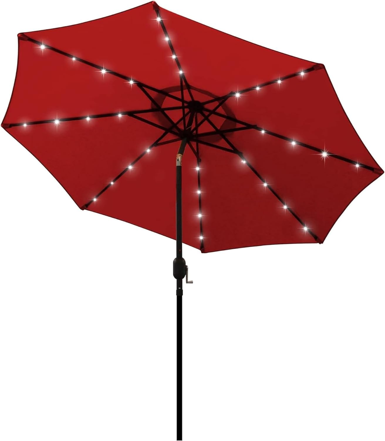 Blissun 9 ft Solar Umbrella 32 LED Lighted Patio Umbrella Table Market Umbrella with Tilt and Crank Outdoor Umbrella for Garden, Deck, Backyard, Pool and Beach (Black and White)