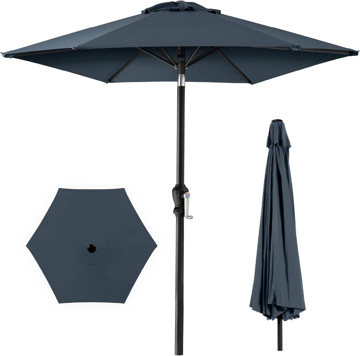Best Choice Products 10ft Outdoor Steel Polyester Market Patio Umbrella w/Crank, Easy Push Button, Tilt, Table Compatible - Navy Blue