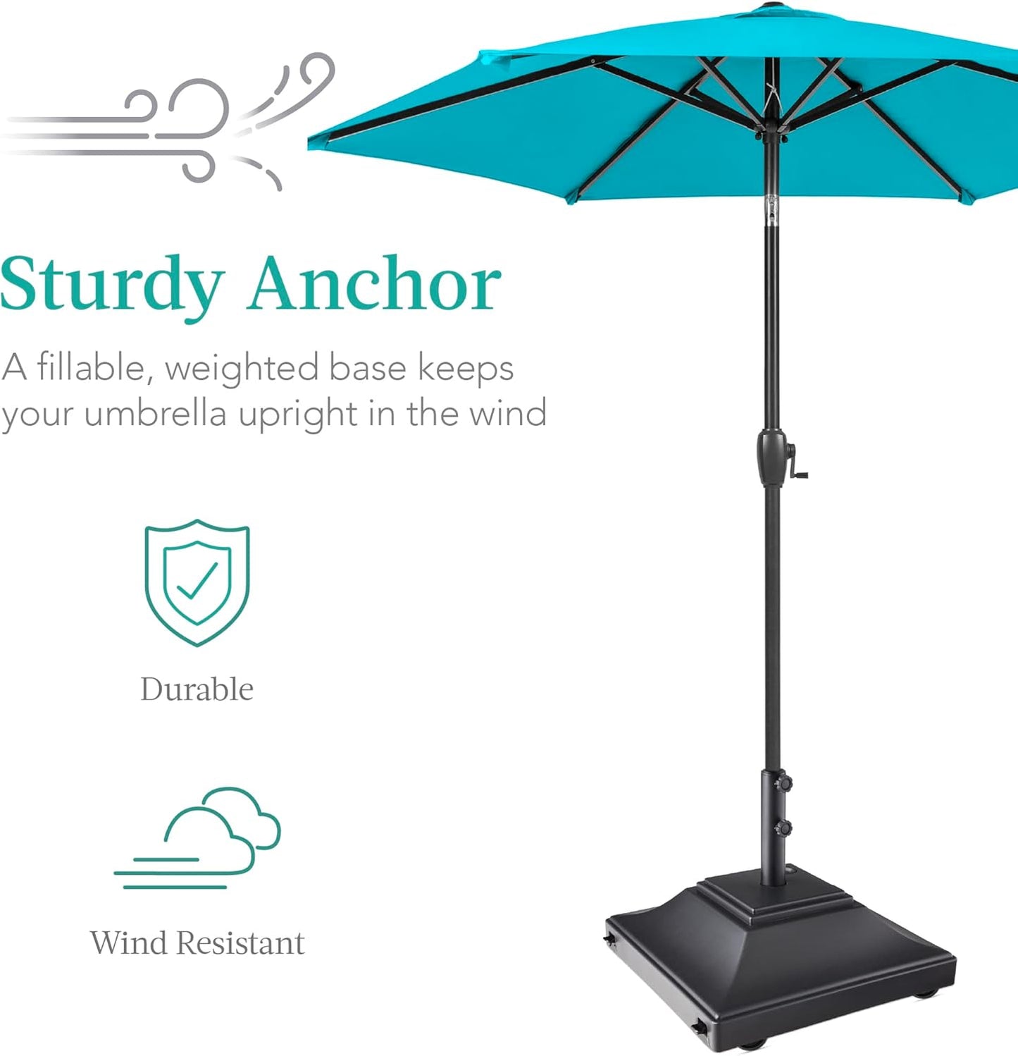 Best Choice Products Fillable Mobile Umbrella Base, Heavy Duty Base, Square Tiered Market Stand for Patio, Deck, Outdoor w/ 4 Wheels, 2 Locks, 2 Knobs, 120lb Capacity - Black
