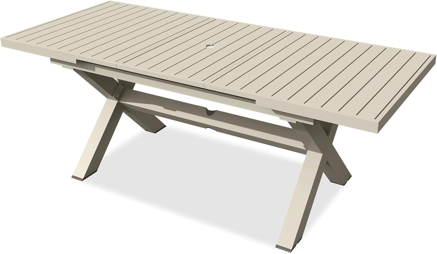 TWT Expandable Table Dining Set for 6 to 10, Aluminum Outdoor Dining Table, Rectangular Patio Metal Table with Umbrella Hole for Backyard Porch, Poolside & Garden, Easy Assembly, Dark Grey