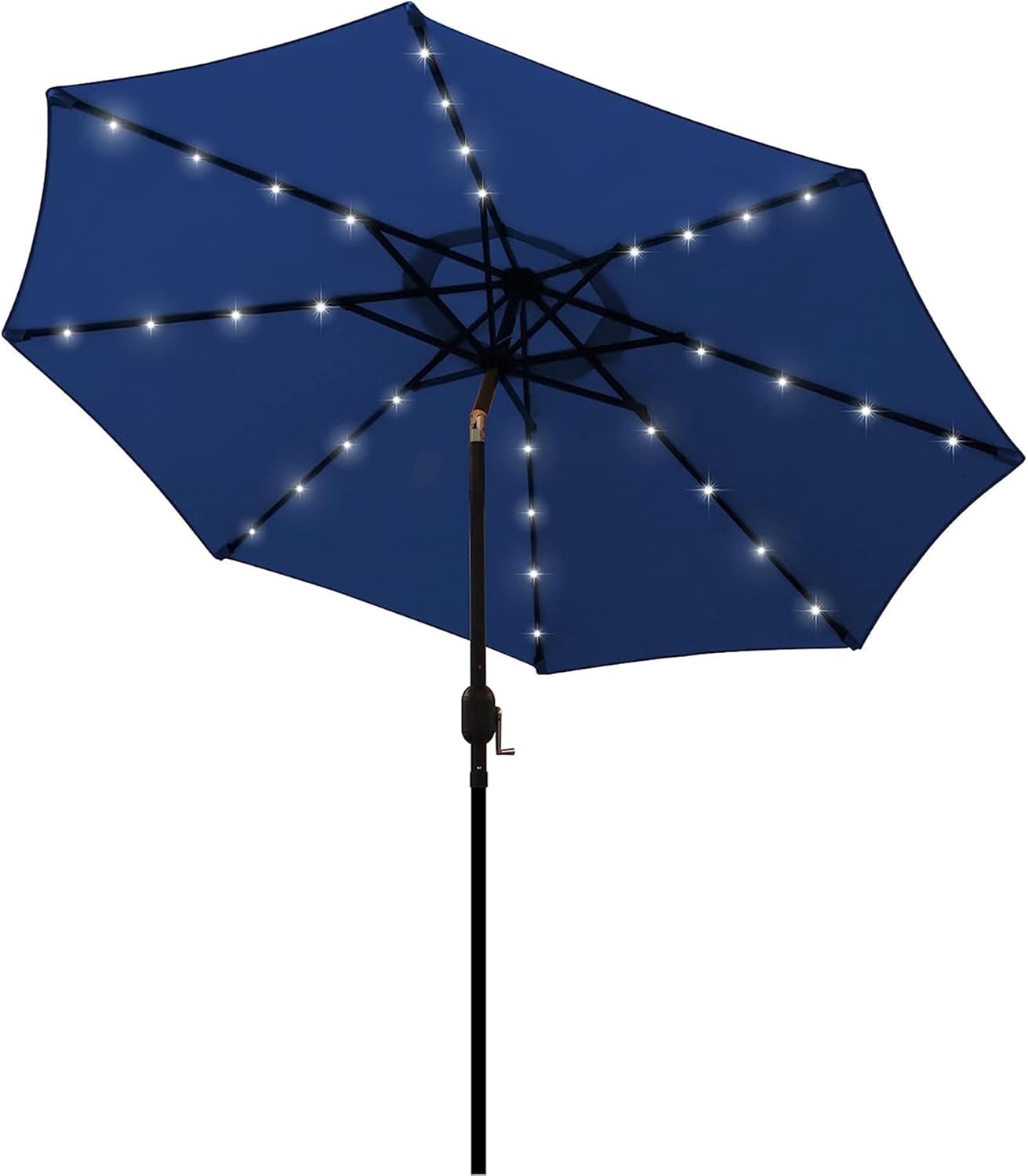 Blissun 9 ft Solar Umbrella 32 LED Lighted Patio Umbrella Table Market Umbrella with Tilt and Crank Outdoor Umbrella for Garden, Deck, Backyard, Pool and Beach (Black and White)