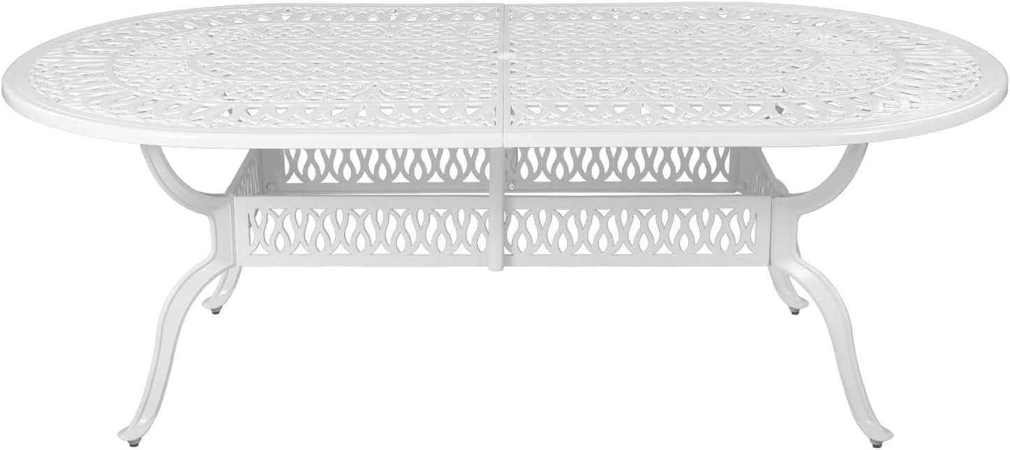 VIVIJASON Large Patio Dining Table, Outdoor Oval Dining Table Fits for 6-8 Person, Bronze Cast Aluminum Rustic Patio Table with Umbrella Hole for Balcony, Porch and Deck
