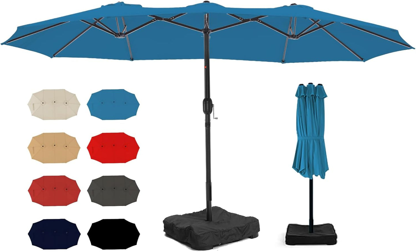 wikiwiki 15ft Large Patio Umbrellas with Base Included, Outdoor Double-Sided Umbrella with Crank Handle, Powerful UV Protective, for Pool Lawn Garden, Beige