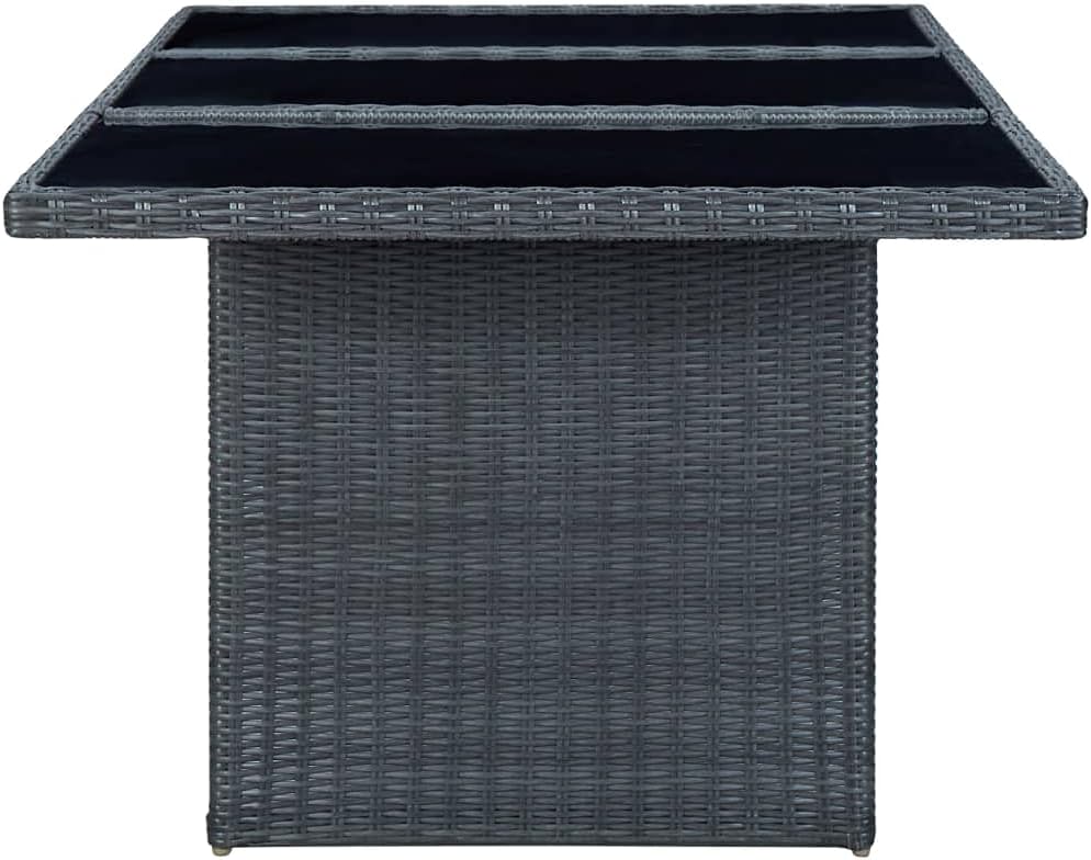 Short Side Table,Long Table,Outdoor End Table,with Tempered Glass Top w/Rattan Edge and Metal Frame for Outdoor and Indoor