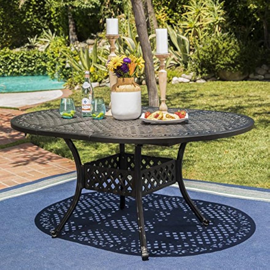 Christopher Knight Home Stock Island Outdoor Expandable Aluminum Dining Table, Black Sand Finish