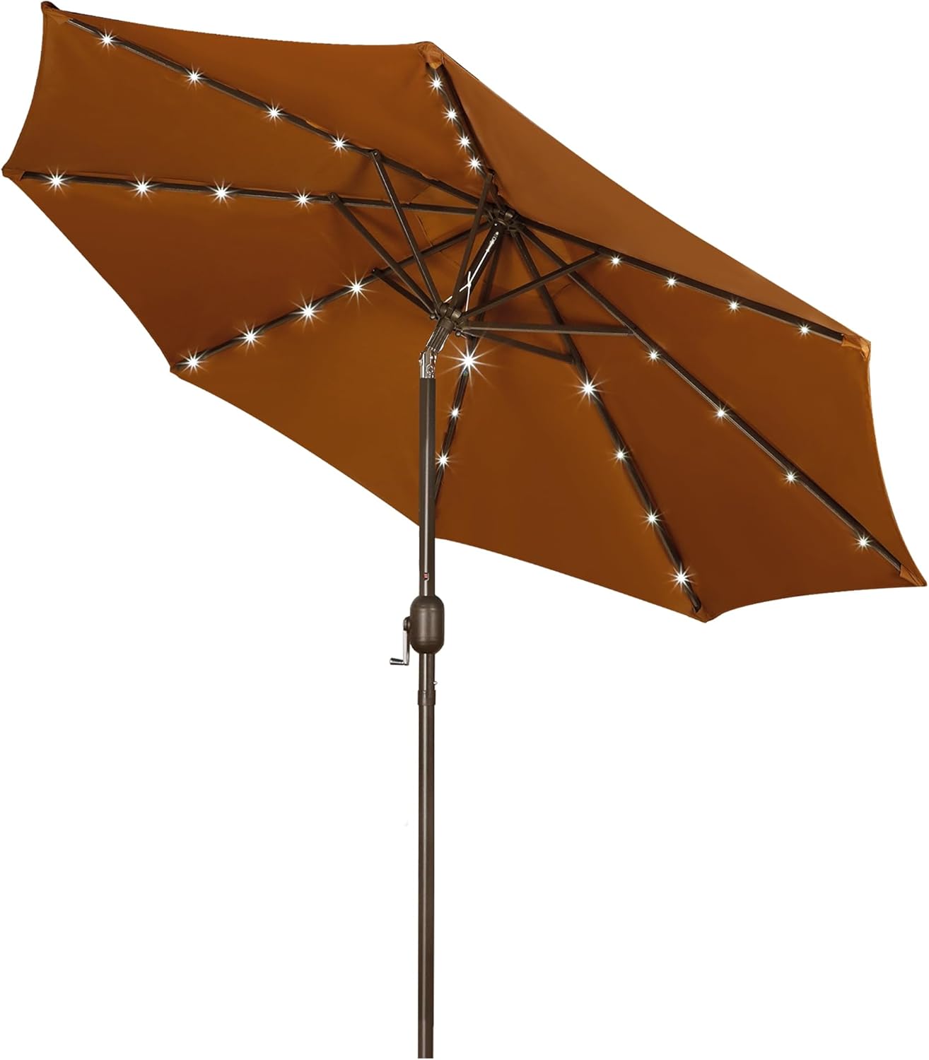 Blissun 9 ft Solar Umbrella 32 LED Lighted Patio Umbrella Table Market Umbrella with Tilt and Crank Outdoor Umbrella for Garden, Deck, Backyard, Pool and Beach (Black and White)