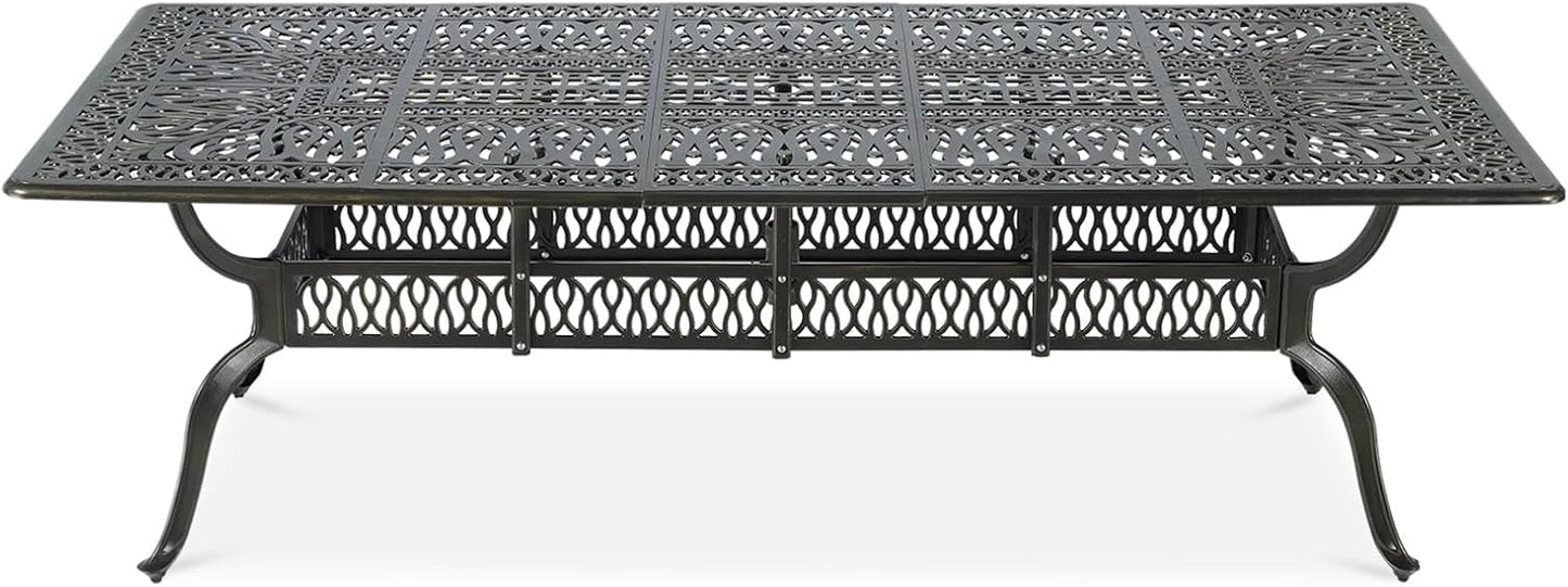 VIVIJASON Large Patio Dining Table, Outdoor Oval Dining Table Fits for 6-8 Person, Bronze Cast Aluminum Rustic Patio Table with Umbrella Hole for Balcony, Porch and Deck