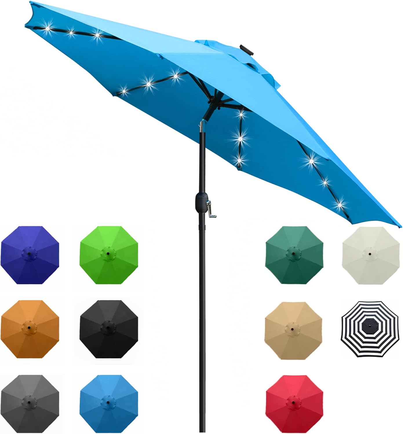 Sunnyglade 9' Solar LED Lighted Patio Umbrella with 8 Ribs/Tilt Adjustment and Crank Lift System (Light Tan)