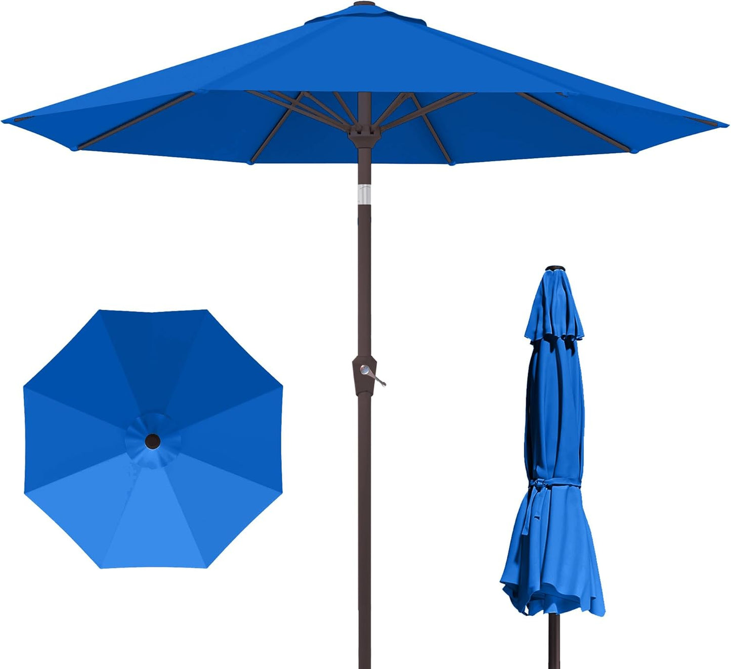 PatioKingdom 10FT Patio Umbrella with Push Button Tilt and Crank, Outdoor Market Umbrella with 8 Fiberglass Ribs, UV Protection Table Umbrella for Pool,Backyard,Garden,Deck(Navy, 10FT)