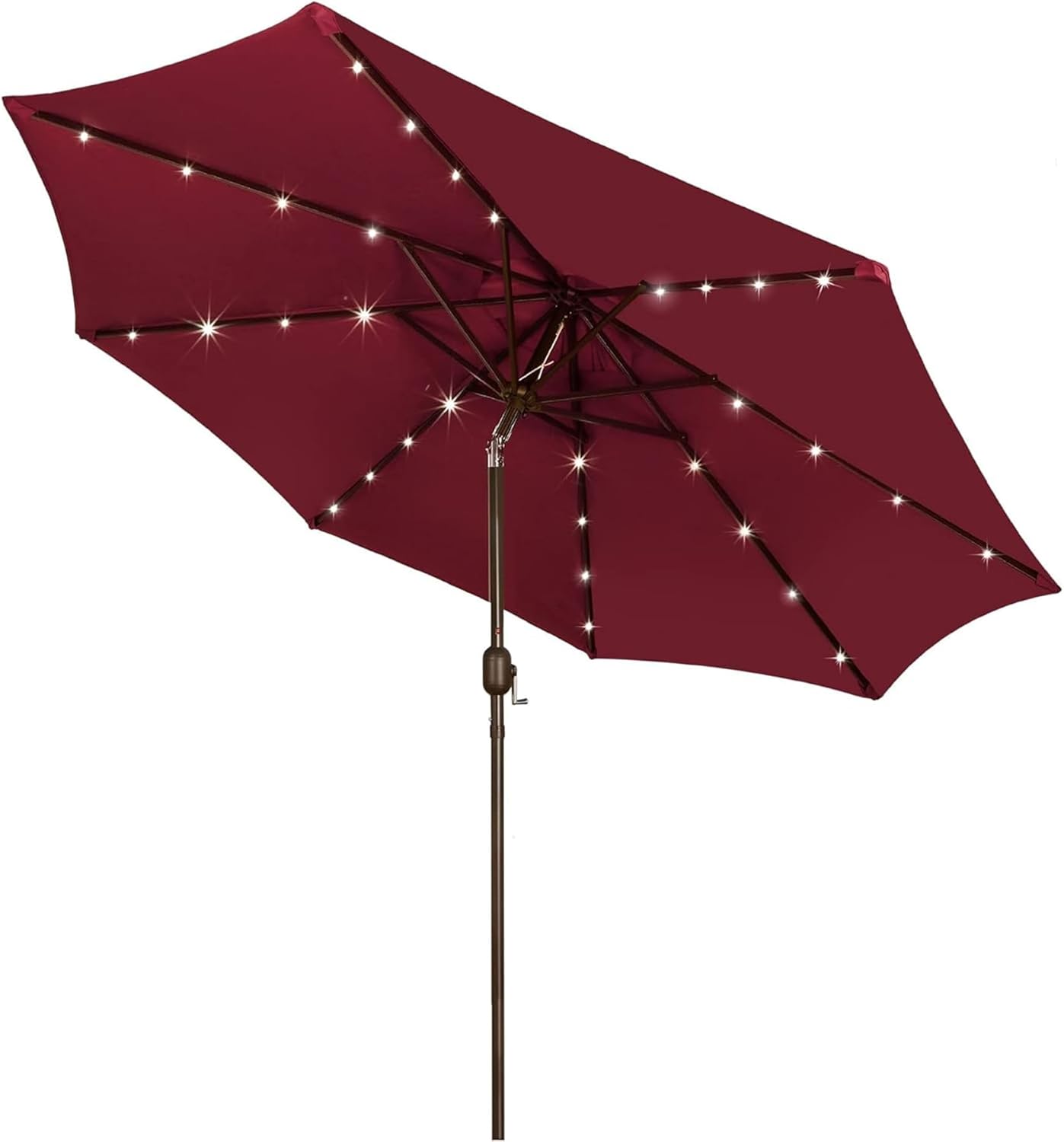 Blissun 9 ft Solar Umbrella 32 LED Lighted Patio Umbrella Table Market Umbrella with Tilt and Crank Outdoor Umbrella for Garden, Deck, Backyard, Pool and Beach (Black and White)