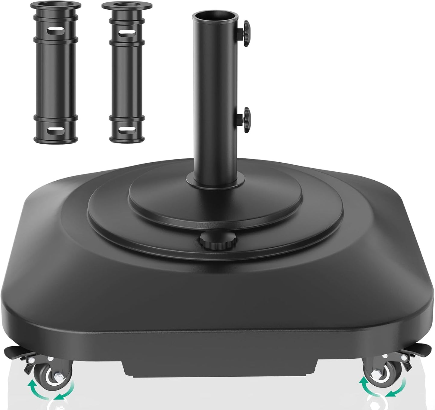 Umbrella Base with Wheels, Umbrella Stand Base Heavy Duty 100lb Windproof, Fillable Umbrella Base Mobile Square Umbrella Stand Outdoor Base for Patio, Deck, Poolside, Lawn, Fits Most Sized Umbrellas