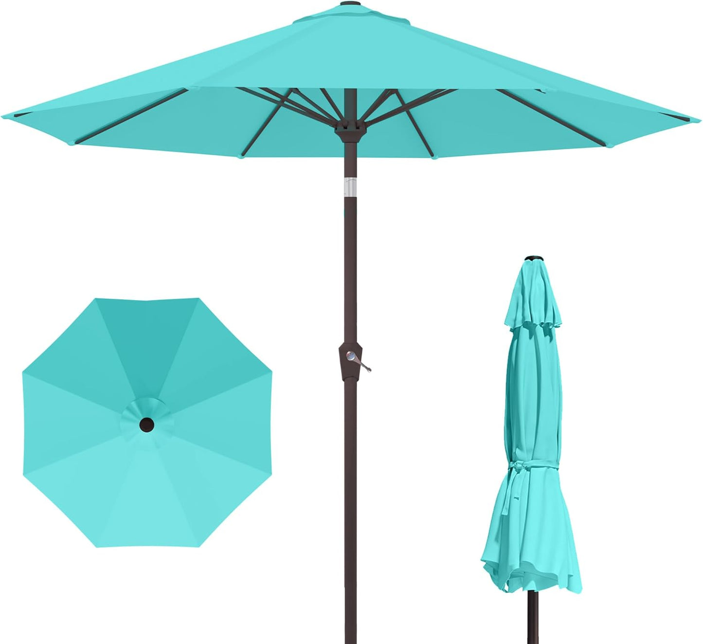 PatioKingdom 10FT Patio Umbrella with Push Button Tilt and Crank, Outdoor Market Umbrella with 8 Fiberglass Ribs, UV Protection Table Umbrella for Pool,Backyard,Garden,Deck(Navy, 10FT)