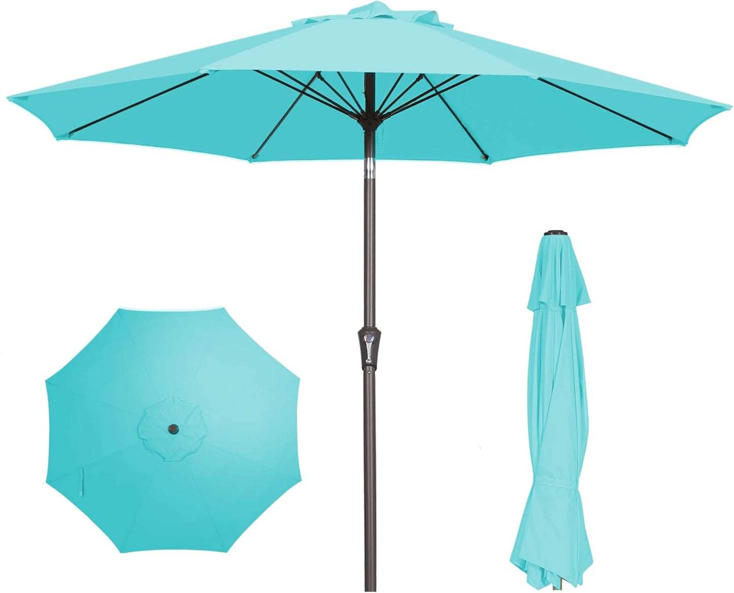 PatioKingdom 10FT Patio Umbrella with Push Button Tilt and Crank, Outdoor Market Umbrella with 8 Fiberglass Ribs, UV Protection Table Umbrella for Pool,Backyard,Garden,Deck(Navy, 10FT)