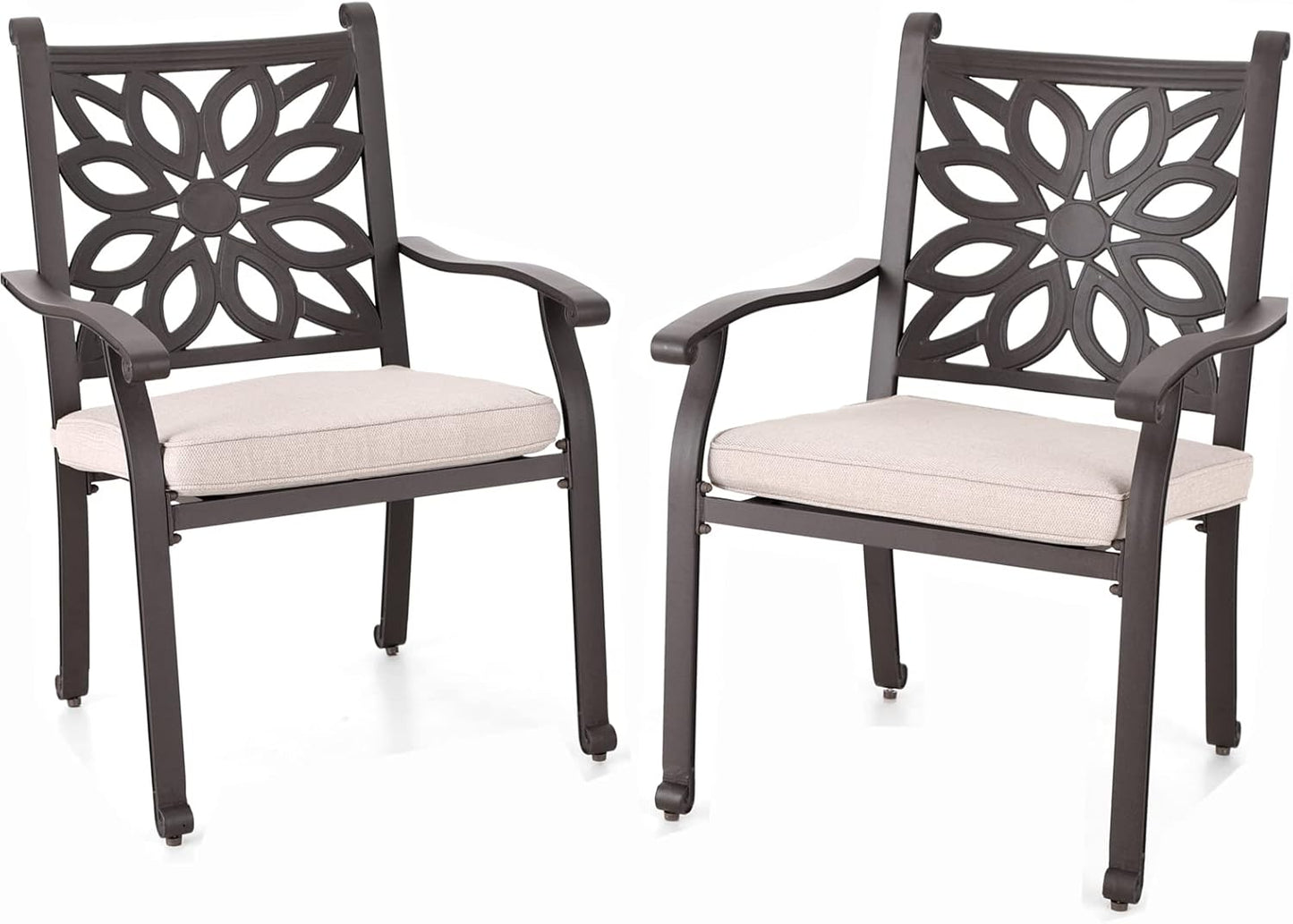 Sophia & William Outdoor Dining Table 6-Person Round Cast Aluminium, Patio Bistro Table with 2.2" Umbrella Hole for Porch Backyard, Bronze