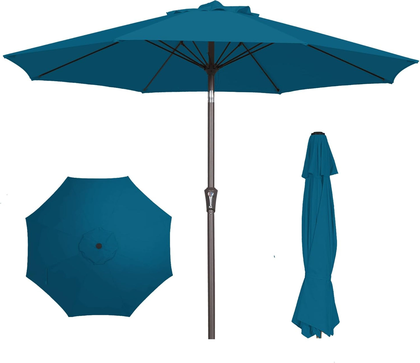 PatioKingdom 10FT Patio Umbrella with Push Button Tilt and Crank, Outdoor Market Umbrella with 8 Fiberglass Ribs, UV Protection Table Umbrella for Pool,Backyard,Garden,Deck(Navy, 10FT)