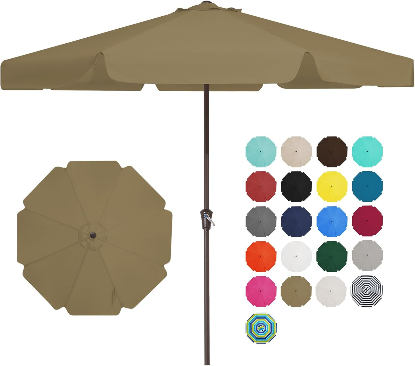 JEAREY 12' Patio Umbrellas Outdoor Table Market Umbrella w/Crank, 8 Sturdy Ribs, UV Protection Waterproof Sunproof(Brown)