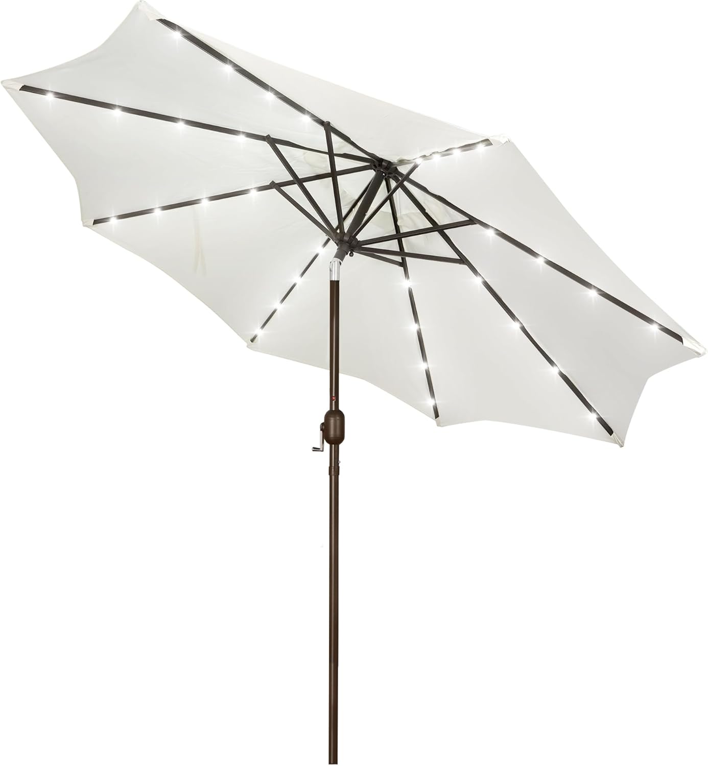 Blissun 9 ft Solar Umbrella 32 LED Lighted Patio Umbrella Table Market Umbrella with Tilt and Crank Outdoor Umbrella for Garden, Deck, Backyard, Pool and Beach (Black and White)