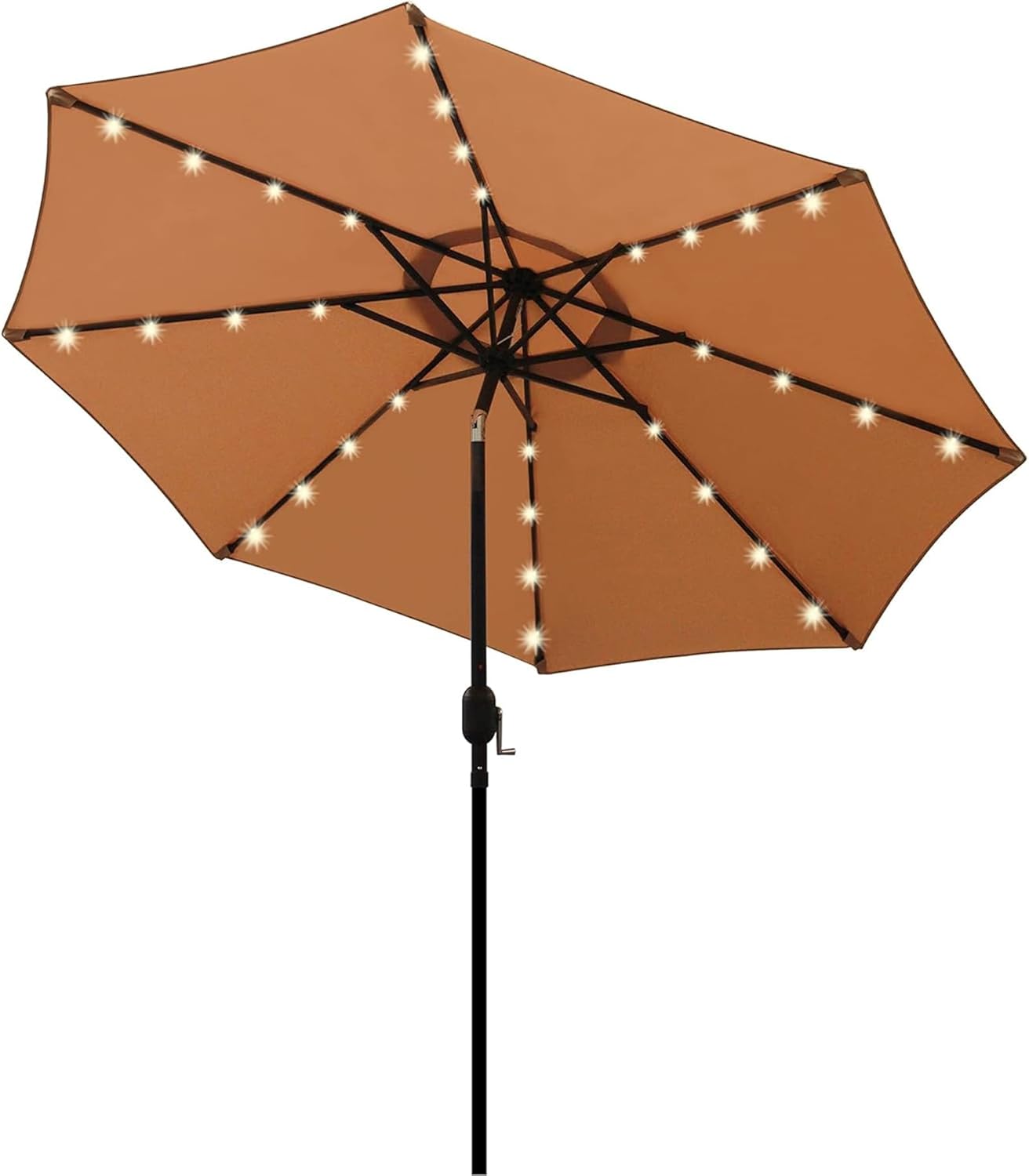 Blissun 9 ft Solar Umbrella 32 LED Lighted Patio Umbrella Table Market Umbrella with Tilt and Crank Outdoor Umbrella for Garden, Deck, Backyard, Pool and Beach (Black and White)