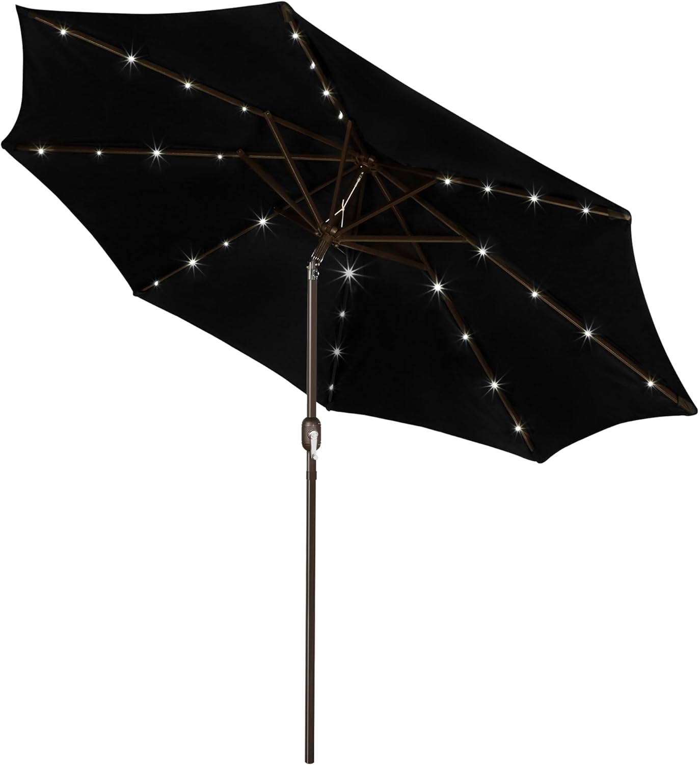 Blissun 9 ft Solar Umbrella 32 LED Lighted Patio Umbrella Table Market Umbrella with Tilt and Crank Outdoor Umbrella for Garden, Deck, Backyard, Pool and Beach (Black and White)