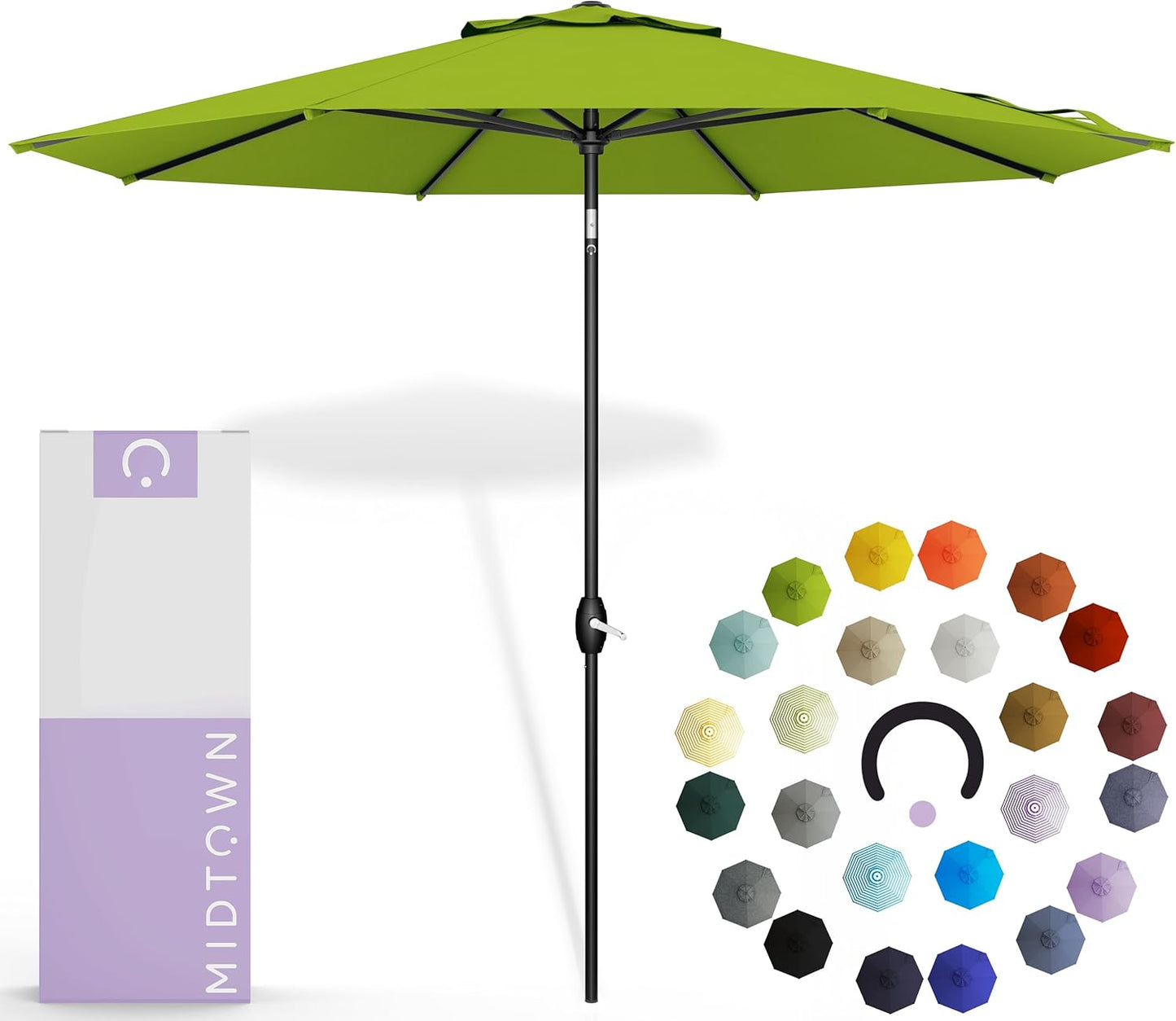 Midtown Umbrellas 10-Year-No-Fade - 9 Ft - UV Proof Navy Blue Polyester Fabric - Umbrella Outdoor Patio, Auto-Tilt Aluminum Frame Patio Umbrella for Garden, Pool & Deck - Black Pole