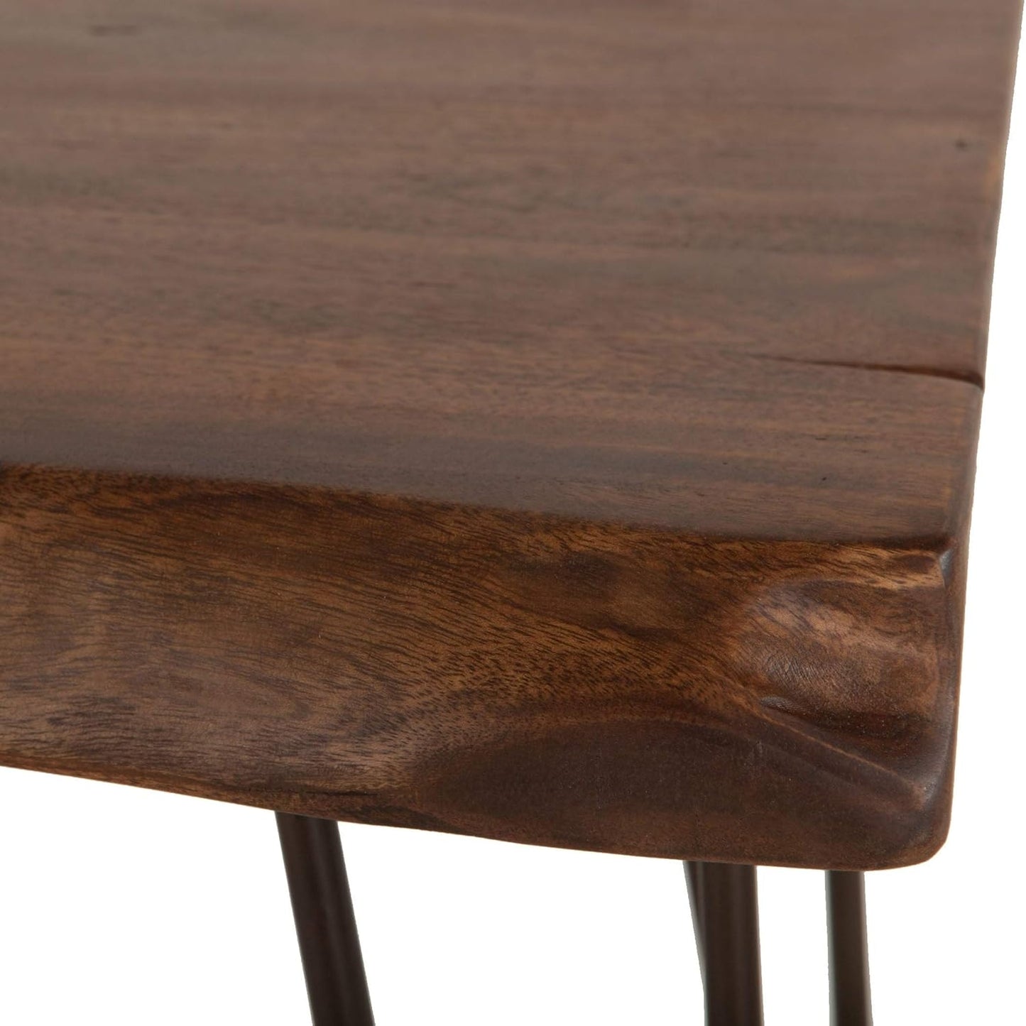 UKN Acacia Live Edge Rectangle Side Table in Natural Black Metal Reclaimed Look