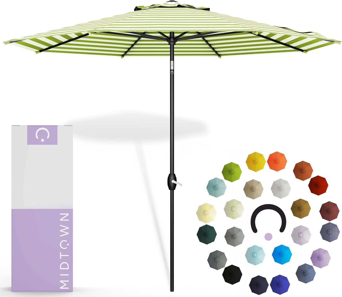 Midtown Umbrellas 10-Year-No-Fade - 9 Ft - UV Proof Navy Blue Polyester Fabric - Umbrella Outdoor Patio, Auto-Tilt Aluminum Frame Patio Umbrella for Garden, Pool & Deck - Black Pole