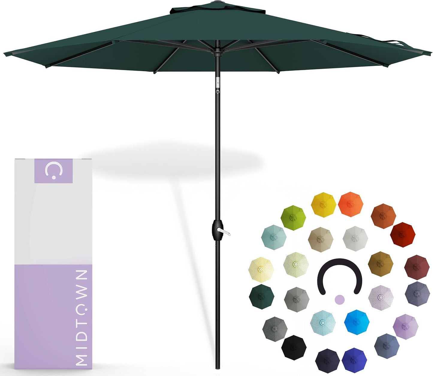 Midtown Umbrellas 10-Year-No-Fade - 9 Ft - UV Proof Navy Blue Polyester Fabric - Umbrella Outdoor Patio, Auto-Tilt Aluminum Frame Patio Umbrella for Garden, Pool & Deck - Black Pole