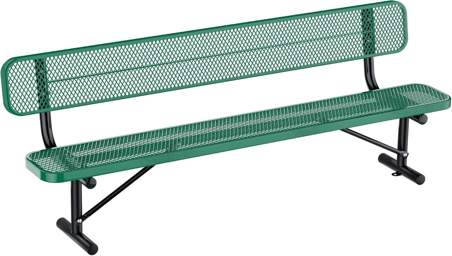 Heavy Duty Park Bench with Back Portable Frame, Outdoor Metal Park Bench with Backrest, Steel Mesh Outdoor Bench for Garden, Lawn, Patio, Porch, Park, Yard (Blue, 94.1" D x 23.2" W x 32.5" H)