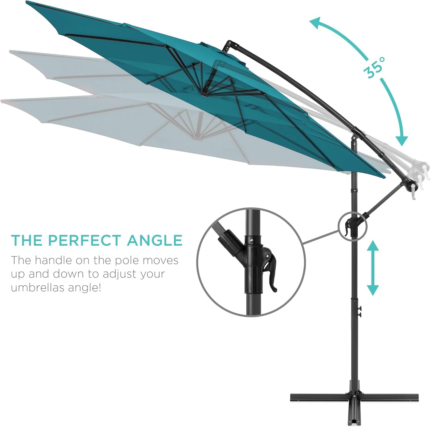Best Choice Products 10ft Offset Hanging Market Patio Umbrella w/Easy Tilt Adjustment, Polyester Shade, 8 Ribs for Backyard, Poolside, Lawn and Garden