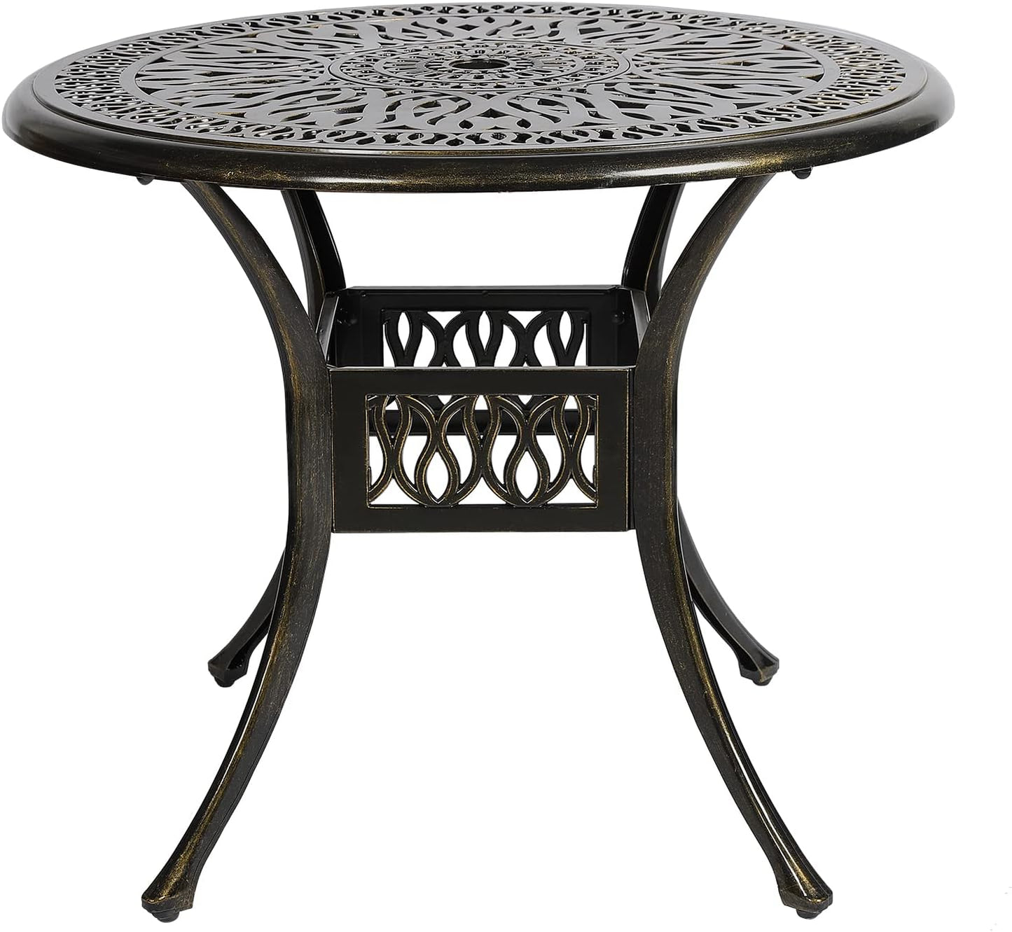 VIVIJASON Large Patio Dining Table, Outdoor Oval Dining Table Fits for 6-8 Person, Bronze Cast Aluminum Rustic Patio Table with Umbrella Hole for Balcony, Porch and Deck