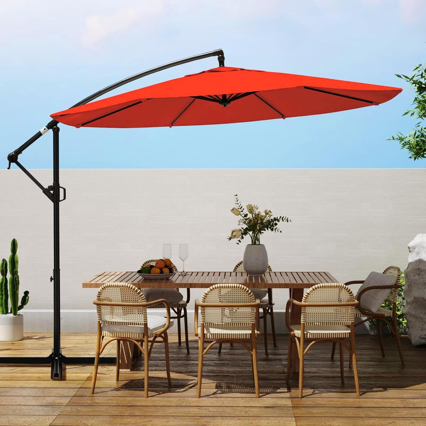 wikiwiki 10ft Patio Umbrellas Offset Outdoor Cantilever Hanging Umbrella w/Infinite Tilt, Fade Resistant Waterproof Recycled Fabric Canopy for Yard, Garden & Deck, Beige