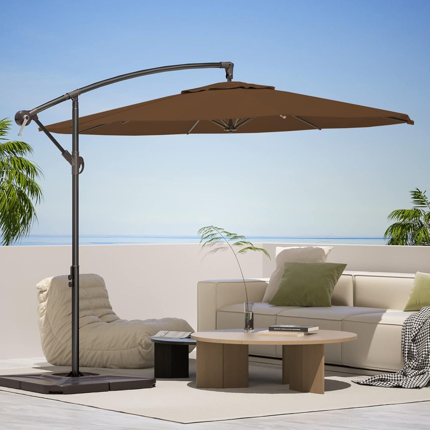 wikiwiki 10ft Patio Umbrellas Offset Outdoor Cantilever Hanging Umbrella w/Infinite Tilt, Fade Resistant Waterproof Recycled Fabric Canopy for Yard, Garden & Deck, Beige