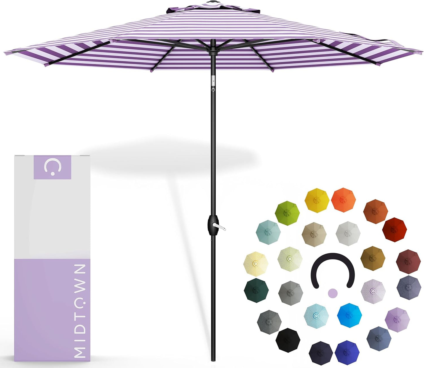 Midtown Umbrellas 10-Year-No-Fade - 9 Ft - UV Proof Navy Blue Polyester Fabric - Umbrella Outdoor Patio, Auto-Tilt Aluminum Frame Patio Umbrella for Garden, Pool & Deck - Black Pole